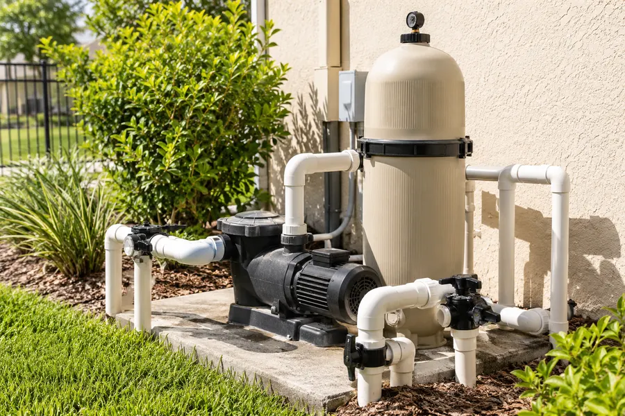 Example equipment-pad photo with pump, filter and valves
